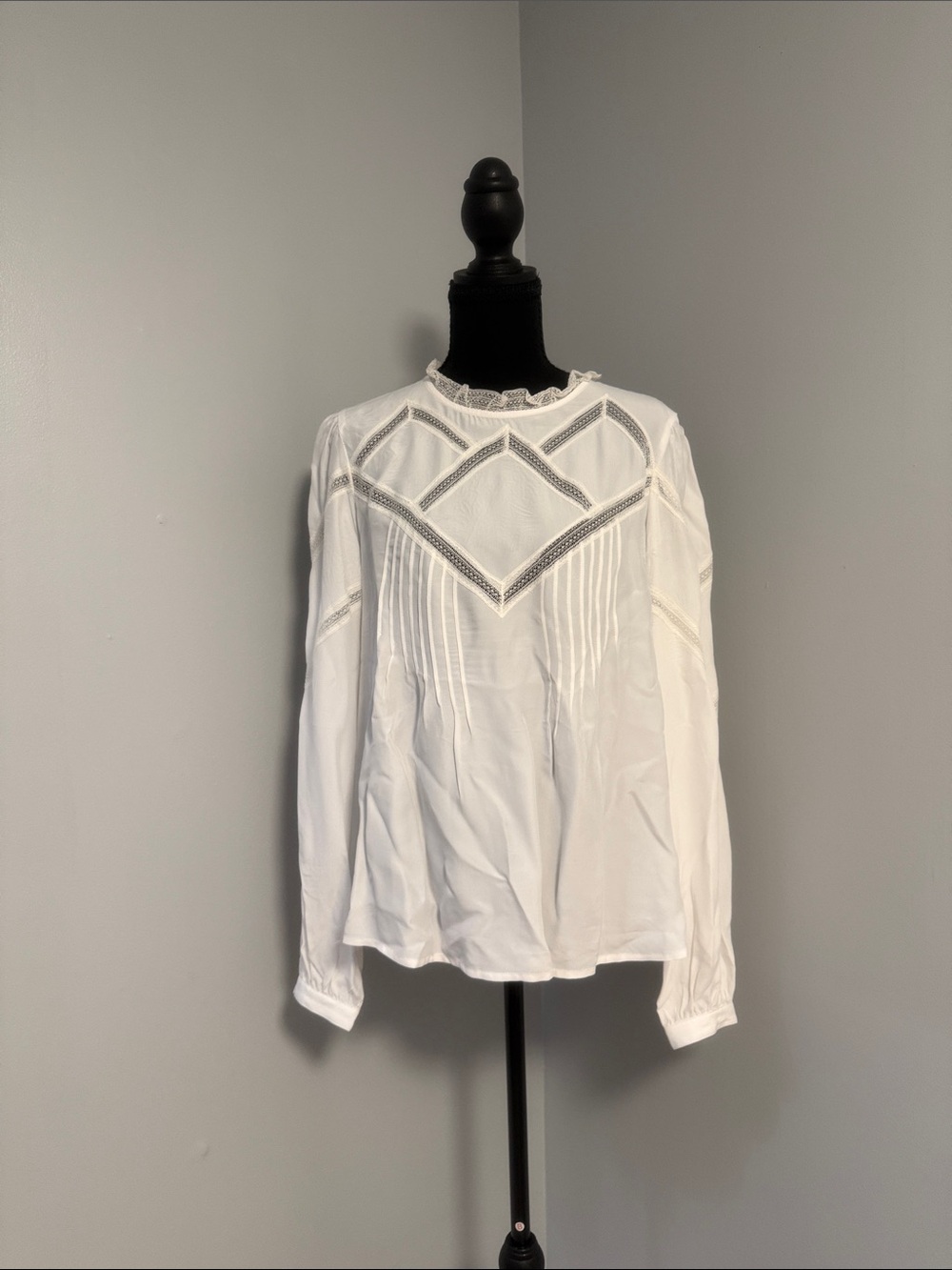 Madewell White Lace-Trim Long-Sleeve Blouse